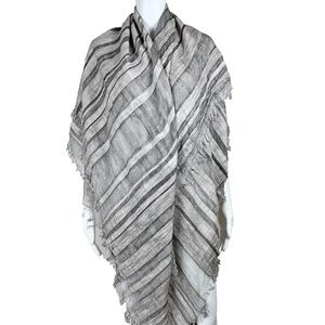 Eileen Fisher Elegant Gray Striped Wrap Scarf Cotton linen 50inx50in